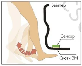 Иллюстрация к шагу 16: Если у вас комплект с сенсором ноги, подключите сенсор по схеме. Проводка от сенсора протягивается к блоку…